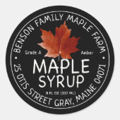Étiquette de sirop d'érable noir avec feuille d'ér (Devant)