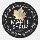 Étiquette de sirop d'érable noir avec feuille d'ér (Devant)