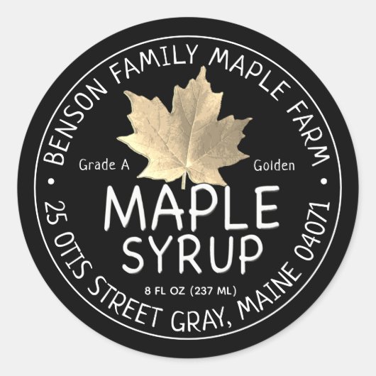 Étiquette de sirop d'érable noir avec feuille d'ér (Devant)