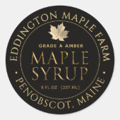Étiquette de sirop d'érable noir avec feuille d'ér (Devant)