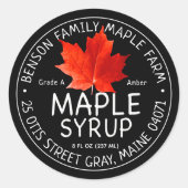 Étiquette de sirop d'érable noir avec feuille d'ér (Devant)