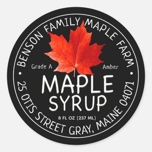 Étiquette de sirop d'érable noir avec feuille d'ér (Devant)