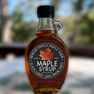 Étiquette de sirop d'érable noir avec feuille d'ér