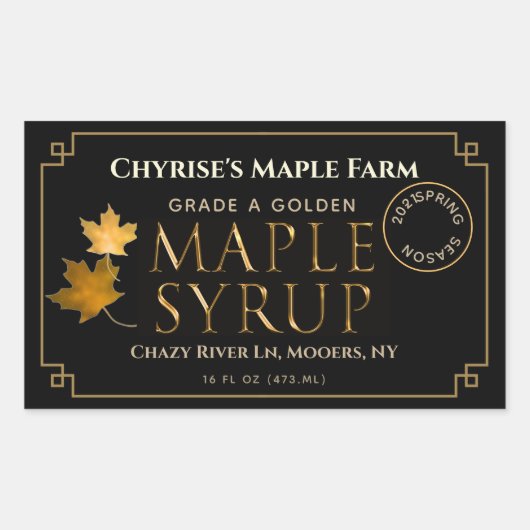 Étiquette de sirop d'érable noir avec feuille et d (Devant)