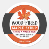 Étiquette de sirop d'érable orange à feu de bois (Devant)
