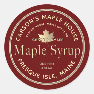 Étiquette de sirop d'érable rouge avec bordure or