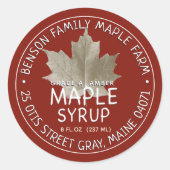 Étiquette de sirop d'érable rouge avec feuille d'é (Devant)