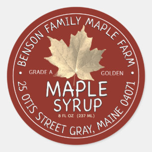 Étiquette de sirop d'érable rouge avec feuille d'é