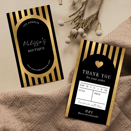 Étiquette de taille de vêtements de mode noir et o