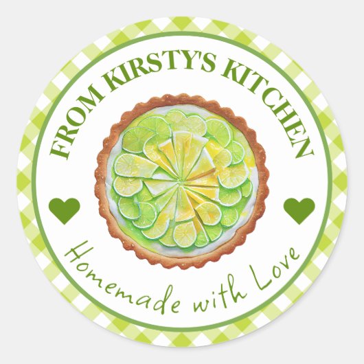 Étiquette de tarte au citron vert clé gingham fait (Devant)