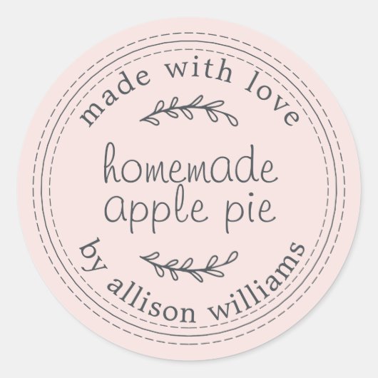 Étiquette de tarte aux pommes maison rustique rose (Devant)