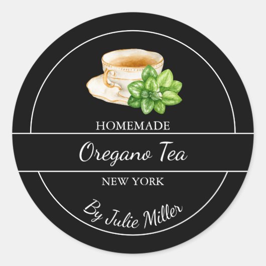 Étiquette de thé d'origan fait maison simple (Devant)