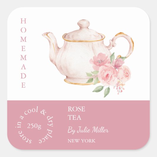 Étiquette de thé Rose Théière (Devant)