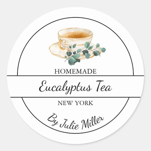 Étiquette de thé simple au eucalyptus fait maison (Devant)