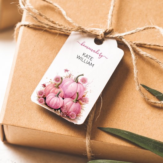 Étiquette de thème d'automne rose pour objets fait