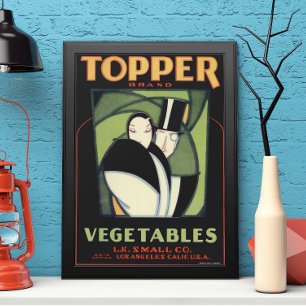 Étiquette de topper végétal vintage, Art Déco Roma