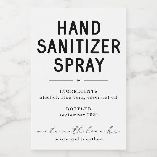 Étiquette de vaporisateur Sanitizer fait maison pe (Étiquettes simples)