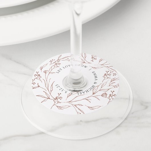 Étiquette de verre à vin de branches botaniques vi (De près)