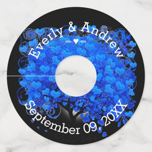 Étiquette de verre à vin de mariage avec arbre à f (Devant)