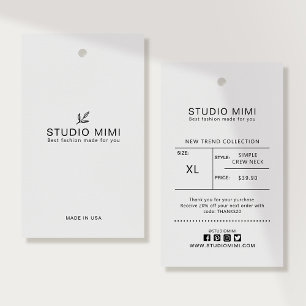 Étiquette de vêtement avec prix, taille, style et