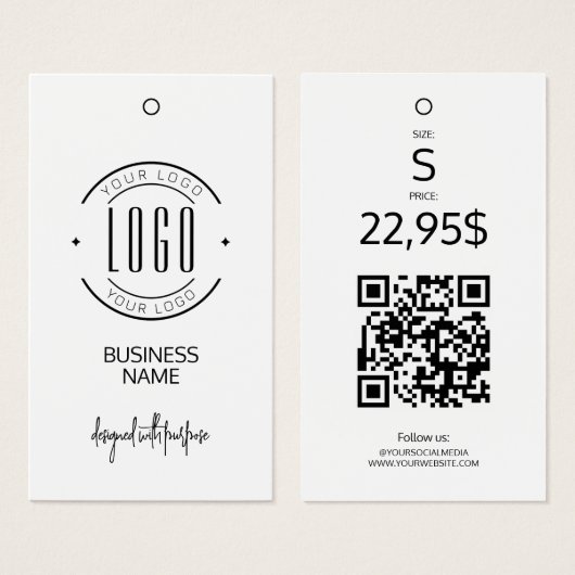 Étiquette de vêtement de code QR noir blanc de log (Devant & derrière)