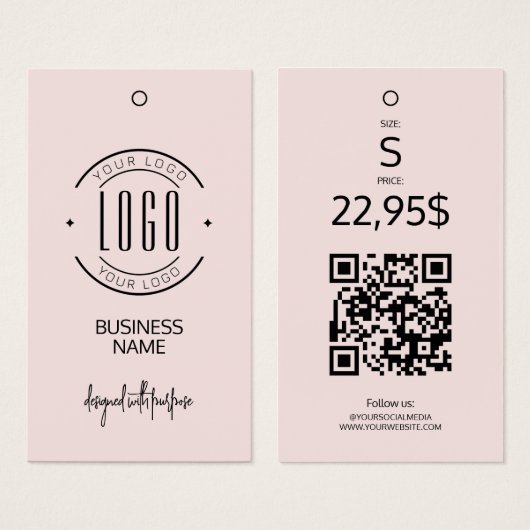 Étiquette de vêtements à code QR rose blush avec l (Devant & derrière)