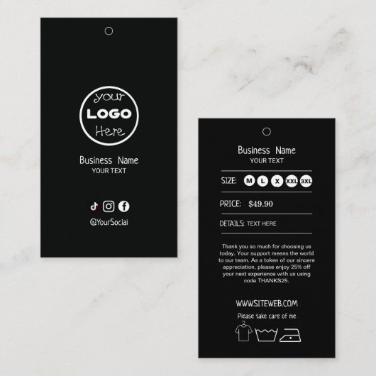 Étiquette de vêtements avec prix et logo | Recto-V (Devant / Derrière)