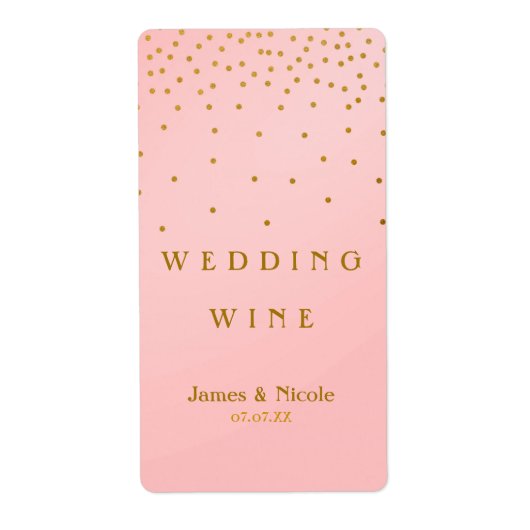Étiquette de vin à points de confettis rose et or (Devant)