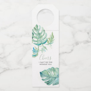 Étiquette de vin aux feuilles de Monstera aquarell
