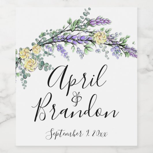 Étiquette de vin aux roses jaunes de lavande et Eu (Étiquettes simples)