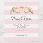 Étiquette de vin Baby shower Floral à rayures rose (Étiquettes simples)