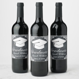 Étiquette de vin Blackboard & White Lace Graduatio