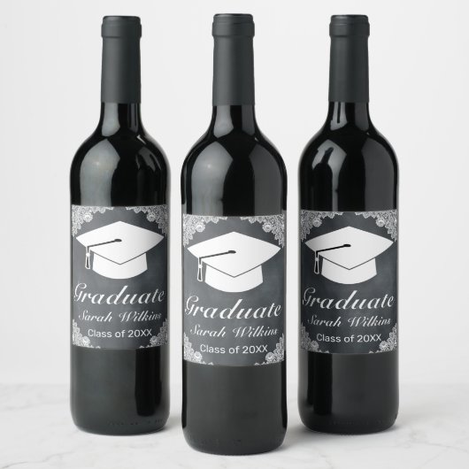 Étiquette de vin Blackboard & White Lace Graduatio (Bouteilles)