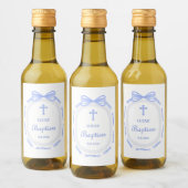Étiquette de vin de baptême avec ruban à nœud bleu (Bouteilles)