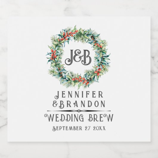 Étiquette de vin de couronne de Noël (Étiquettes simples)