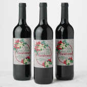 Étiquette de vin de fête de Noël Poinsettia Floral (Bouteilles)