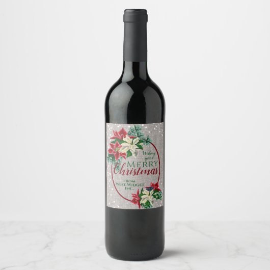 Étiquette de vin de fête de Noël Poinsettia Floral (Devant)
