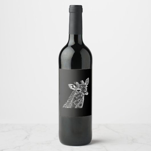 Étiquette de vin de girafe noir et blanc (Devant)