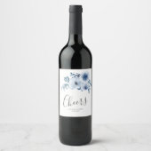 étiquette de vin de mariage à fleurs bleu poussiér (Devant)