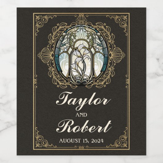 Étiquette de vin de mariage Art Nouveau Vitrail (Étiquettes simples)