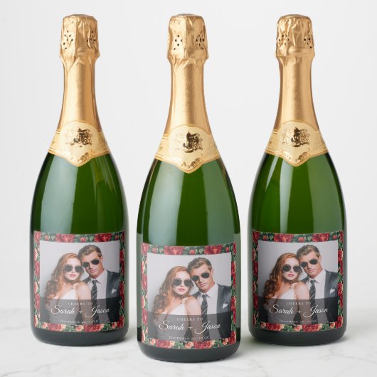 Étiquette de vin de mariage de fleur sauvage de ro (Bouteilles)