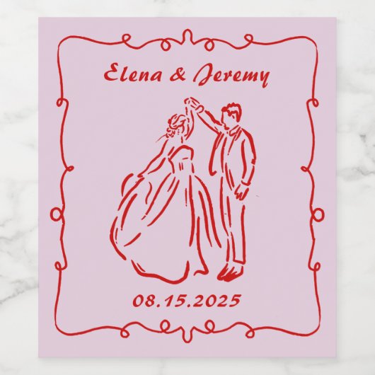 Étiquette de vin de mariage dessinée à la main ros (Étiquettes simples)