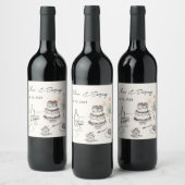 Étiquette de vin de mariage fantaisiste dessinée à (Bouteilles)