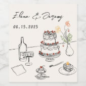 Étiquette de vin de mariage fantaisiste dessinée à (Étiquettes simples)
