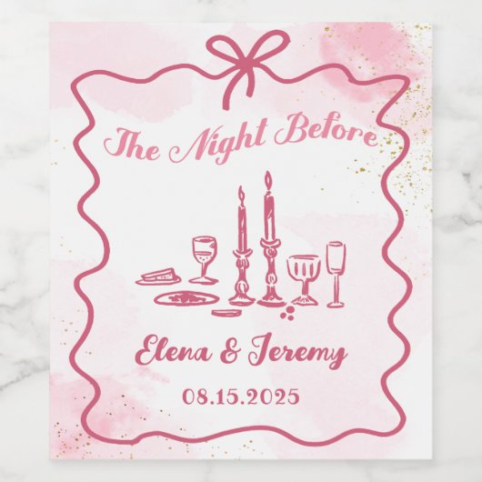 Étiquette de vin de mariage fantaisiste rose dessi (Étiquettes simples)