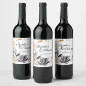 Étiquette de vin de mariage Fleurs de fumée noires (Bouteilles)