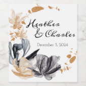Étiquette de vin de mariage Fleurs de fumée noires (Étiquettes simples)