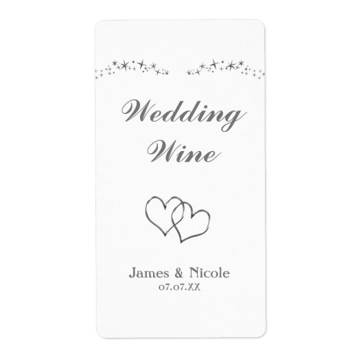 Étiquette de vin de mariage Silver Sparkle & Heart (Devant)