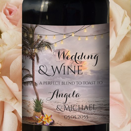 Étiquette de vin de mariage tropical personnalisé