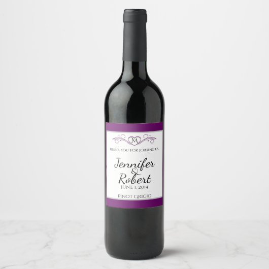 Étiquette de vin de Monogramme de couleur violette (Devant)